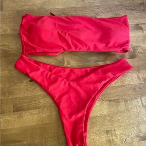 Red lace up Bikini Set